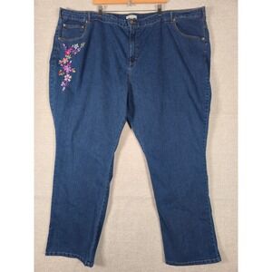 Woman Within Jeans 38W Tall Blue Medium Wash Floral Embroidered Straight Leg